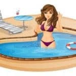 Cartoon of a lady in a small circular pool similar to the Hidden Waters design