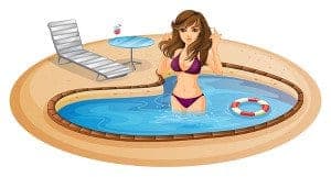 Cartoon of a lady in a small circular pool similar to the Hidden Waters design