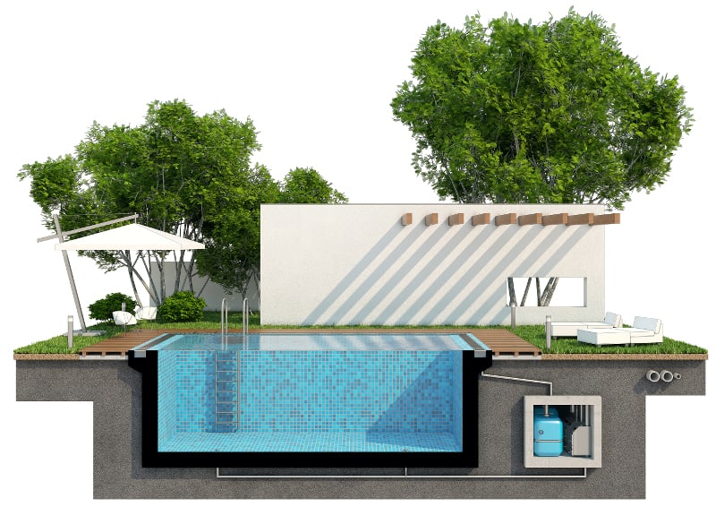 Illustration of the cross section of an inground swimming pool