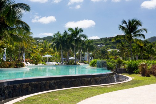 The back side of an infinity edge pool