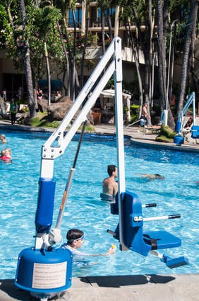Chair lift at a public swimming pool
