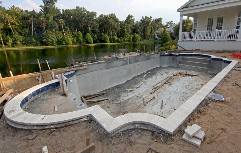 Photo illustrating construction of a gunite swimming pool